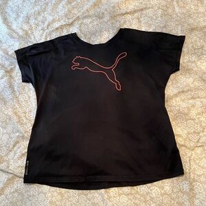 (5 for $15) PUMA Black Scooped Back T-Shirt with Coral Colour Logo
